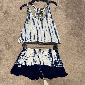 Young Fabulous & Broke shorts set Blue Tie Dye Tassel Boho Beach